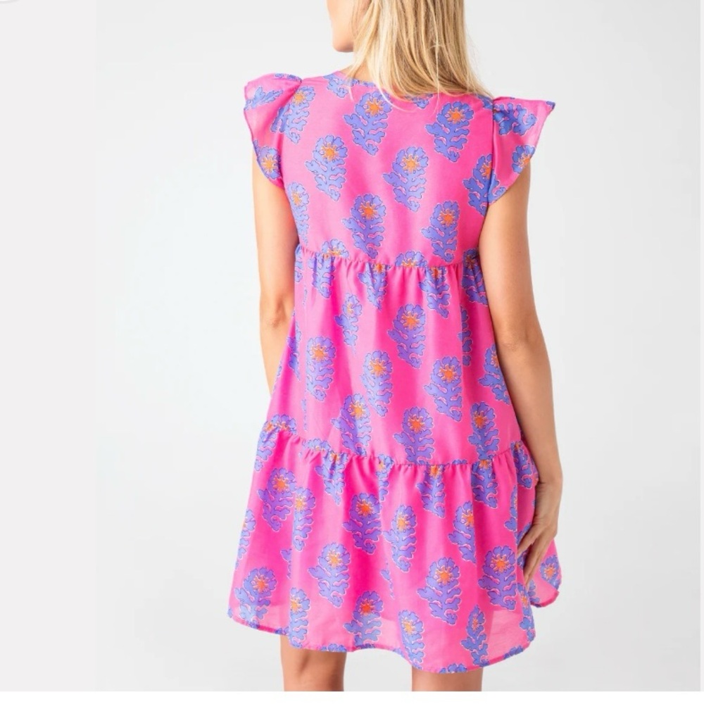 J. Marie Piper Ruffle Dress Pink Floral Tiered Mini - Size Small - Picture 3 of 7